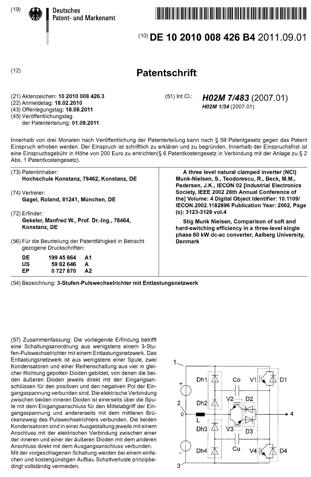 Soft Switching Three Level Inverter Patentschrift